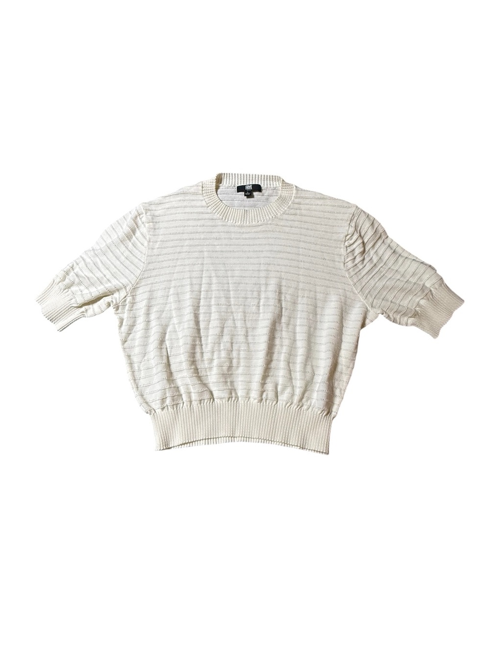 Frye Cream Short Sleeve Ribbed Knit Cropped Sweater Top L
